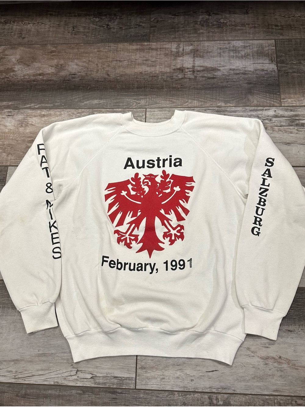 Hanes White Crewneck Sweatshirt with Red Austria Crest